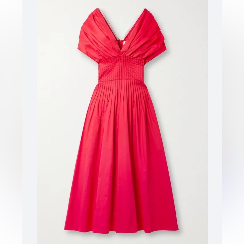 Jason Wu Off the Shoulder Pintucked Red Midi Dress - Picture 2 of 12